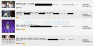 Distintas vacunas ofrecidas en sitio de la dark web